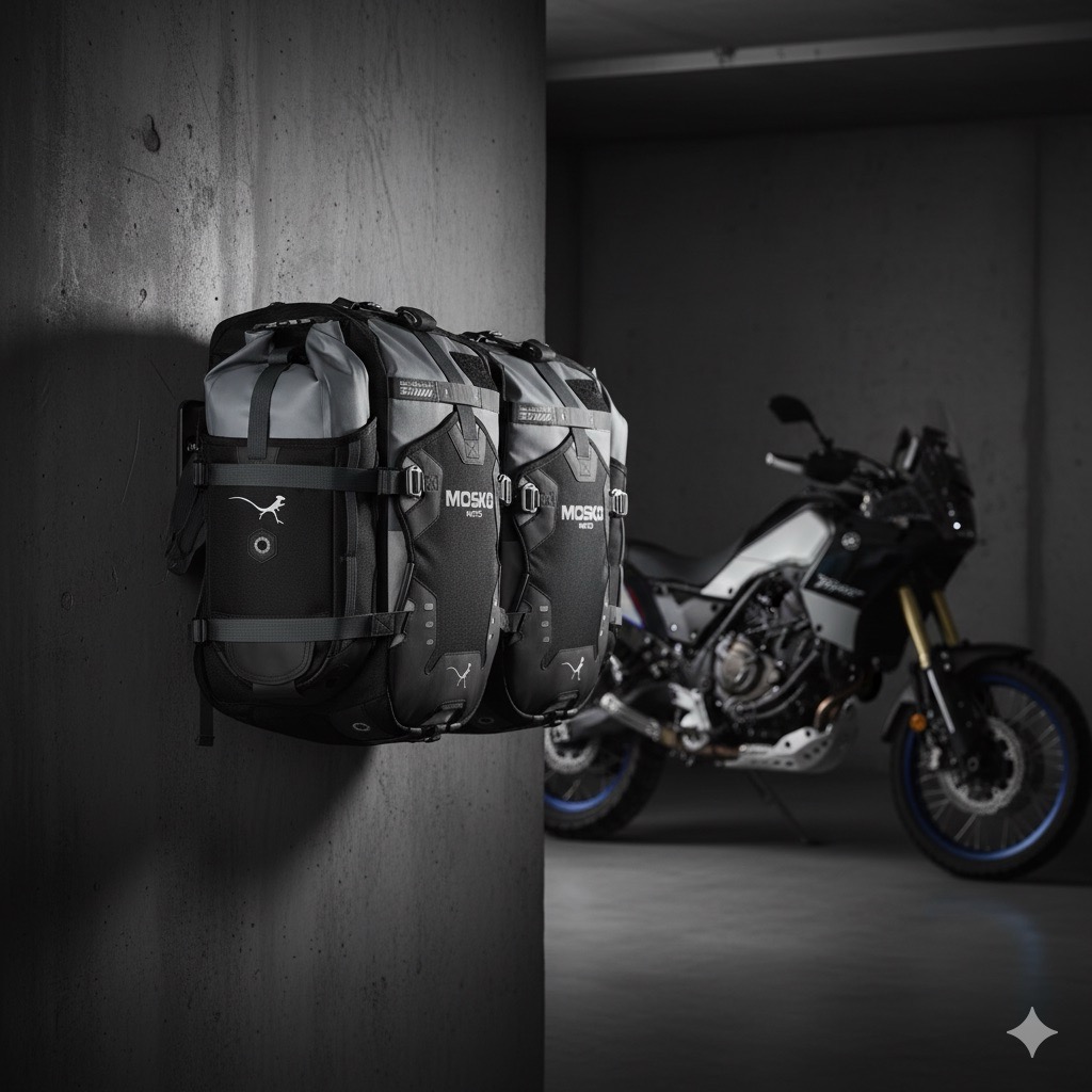 Mosko Moto Panniers on Wall Dock